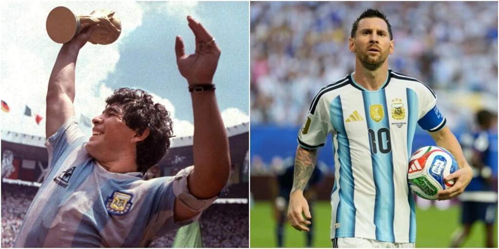 Perbandingan visual legenda sepak bola Argentina Diego Maradona dan Lionel Messi