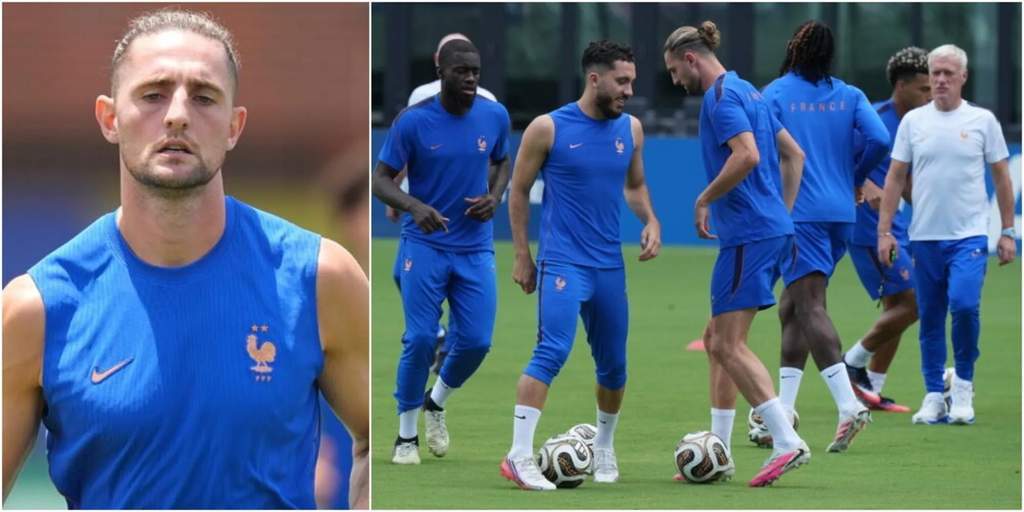 Ekspresi kecewa Adrien Rabiot dan Didier Deschamps setelah laga Prancis melawan Inggris